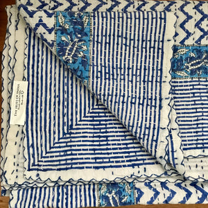 Blue Wave Kantha Quilt / Bedspread