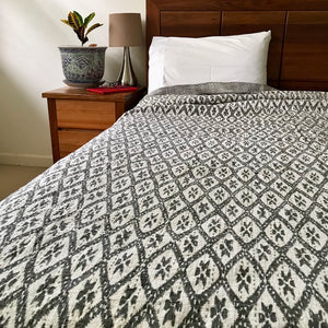 Monochrome Diamonds Kantha Quilt / Bedspread