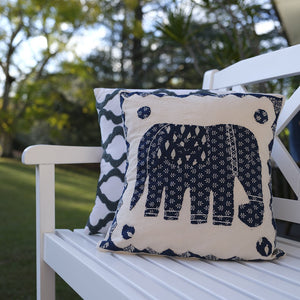 Handblock Printed Cotton Cushion Cover Indigo Elephant