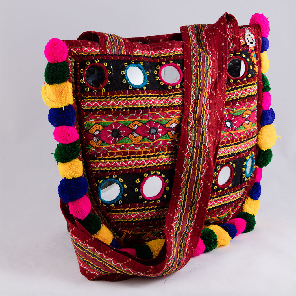 Pakhi Banjara Kutchi embroidered pompom Handbag