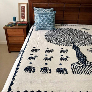 Tree of Life Quilt/bedspread is hand block printed , hand appliquéd. Perfect for Hamptons style interiors. 