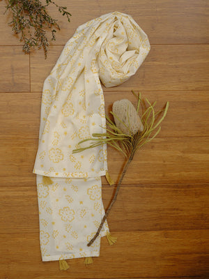 Yellow Primrose Hand-block Printed Cotton Scarf